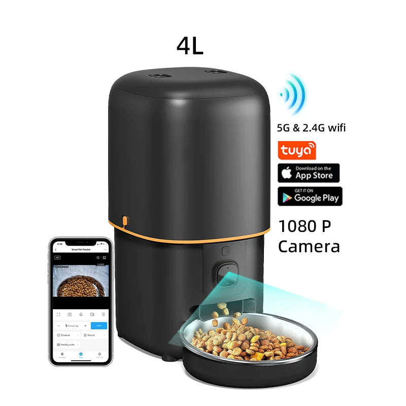 PawNova Smart 1080P HD Camera Automatic Pet Feeder (4L) - 5G WiFi & App Control